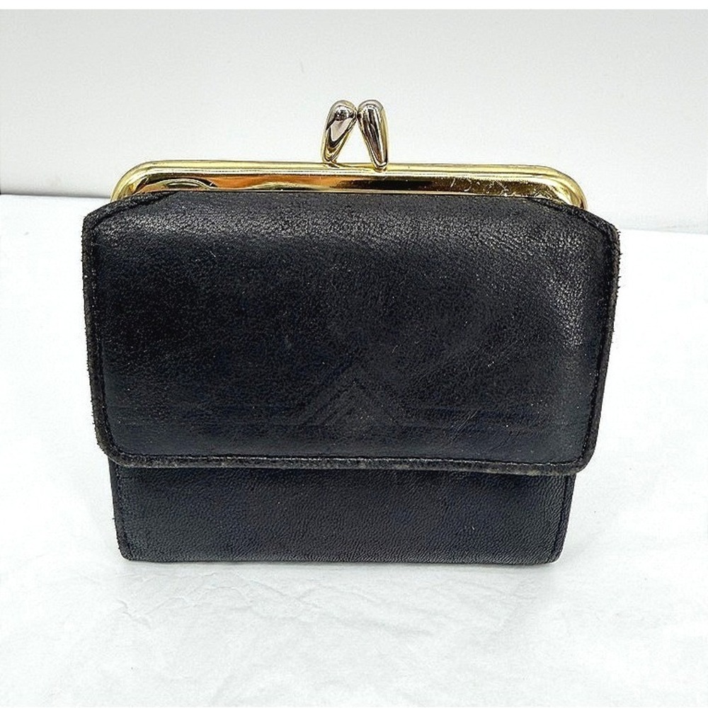 Princess Gardner Wallet Genuine Lambskin Kisslock Trifold VTG Black